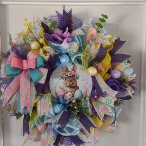 Holiday Wreath in Purple and Pink with Easter Accents